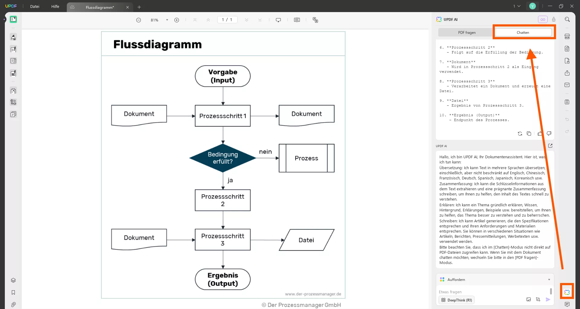 wähle den Chat-Modus unter updf ai