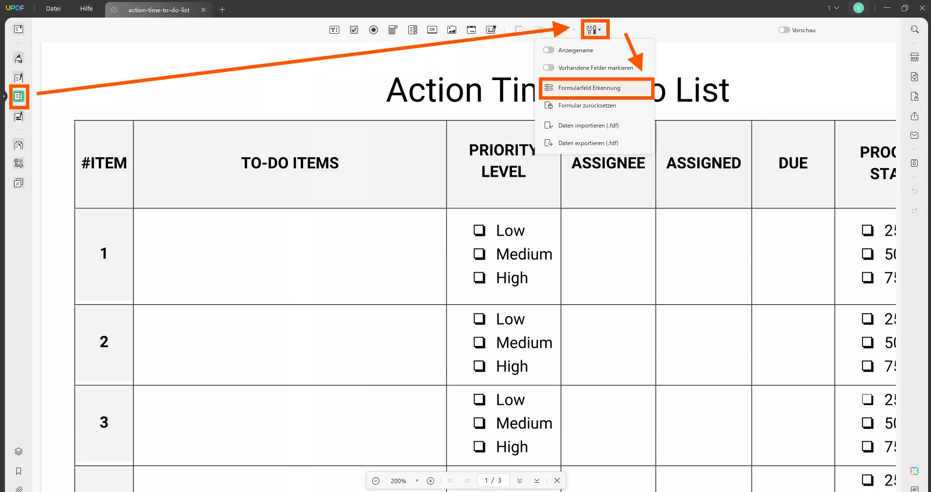Formularfelderkennung für PDF-Checklistenformular mit UPDF