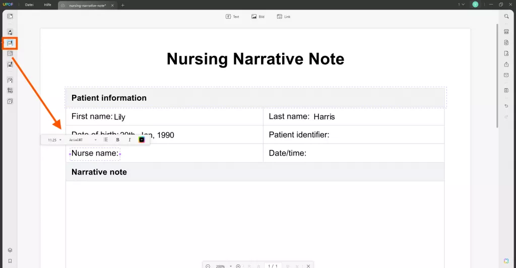 Bearbeiten Sie PDF-Beispiele für Pflegenotizen mit UPDF
