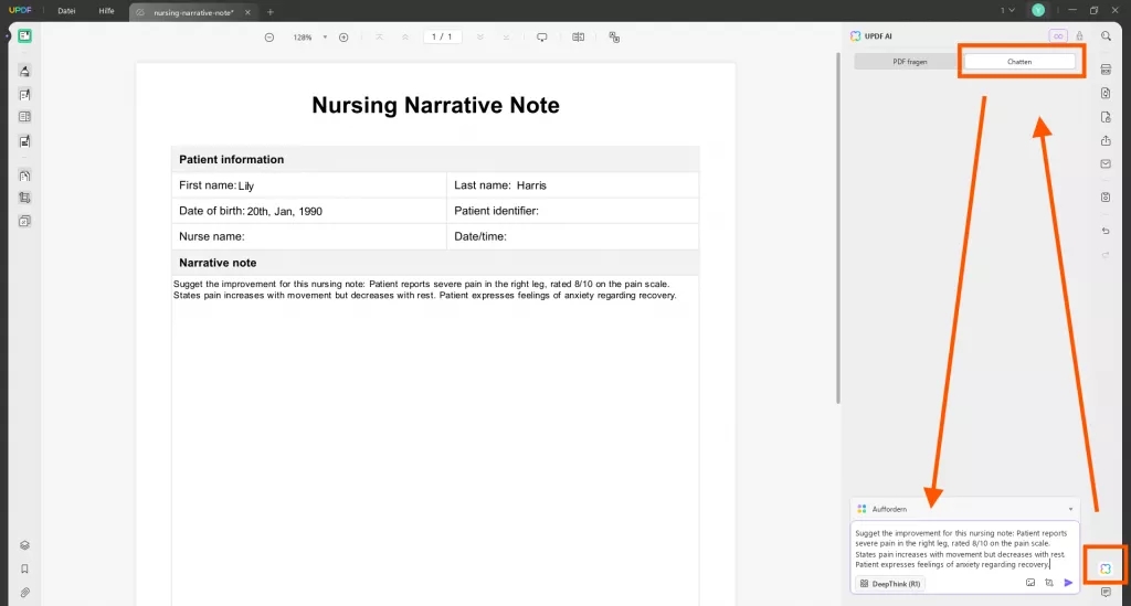 Verwenden Sie UPDF AI, um Pflegenotizen zu überprüfen