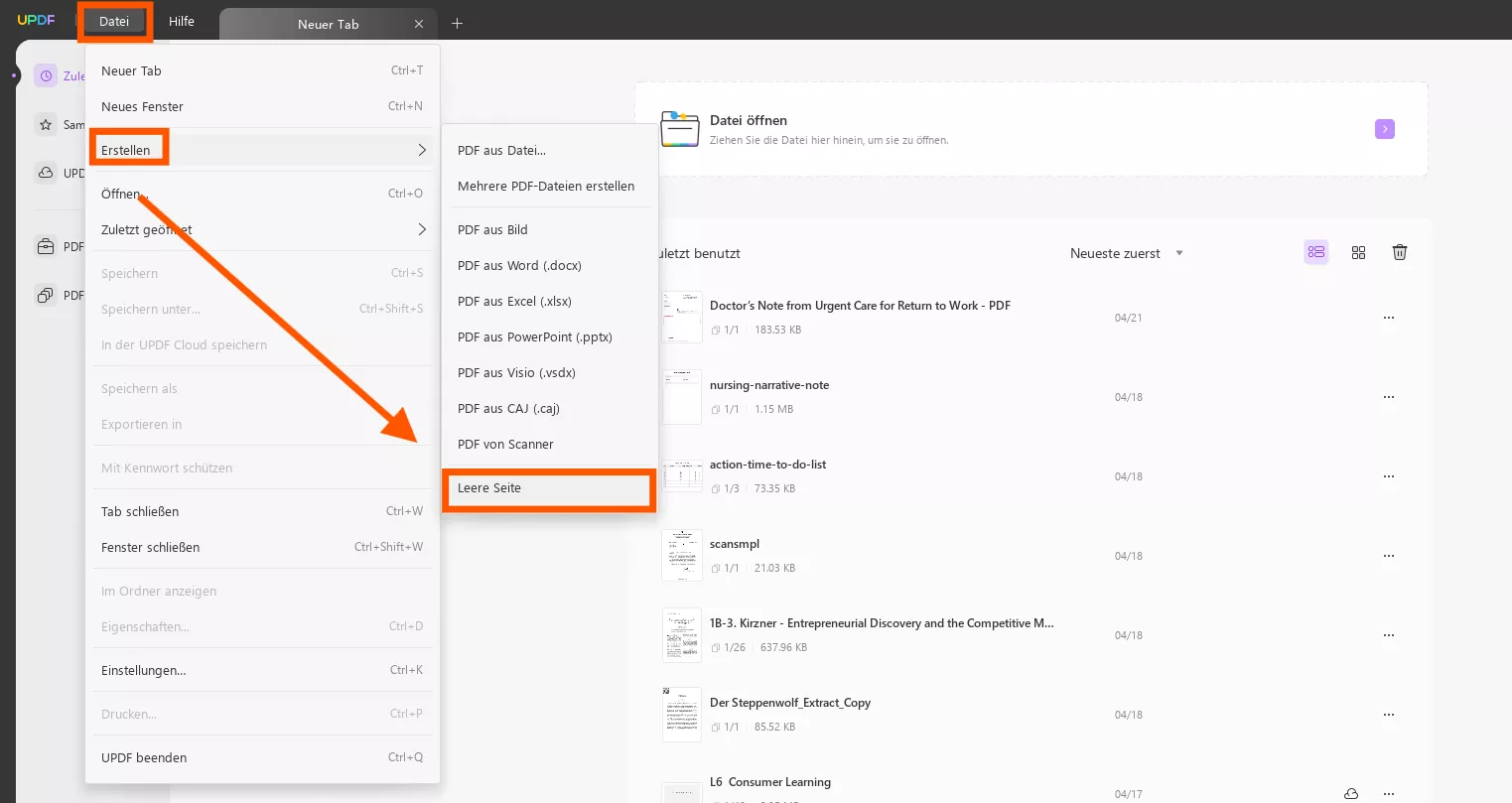 Öffnen Sie eine leere PDF-Datei