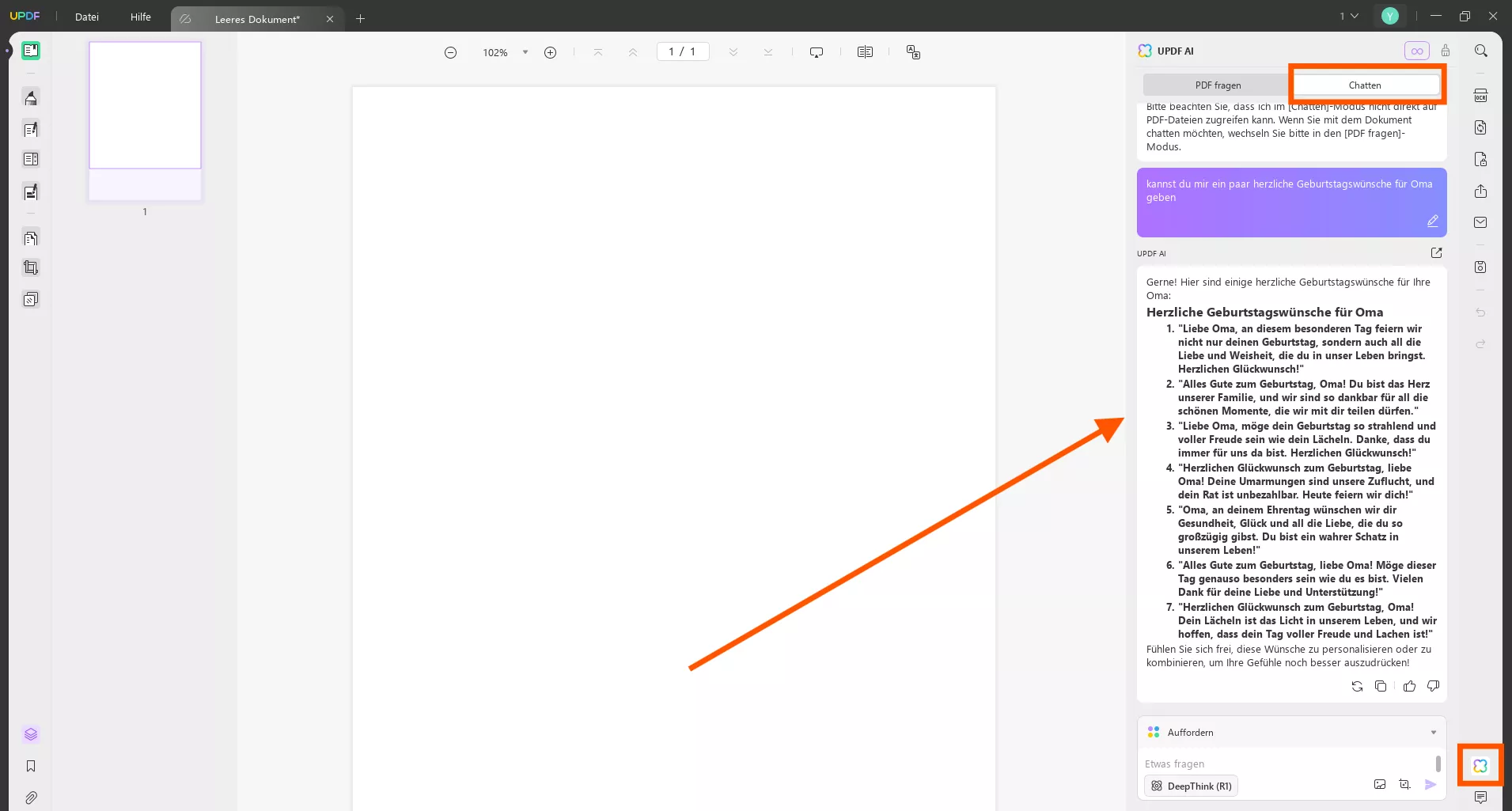 Verwenden Sie UPDF AI zum Generieren von Wünschen