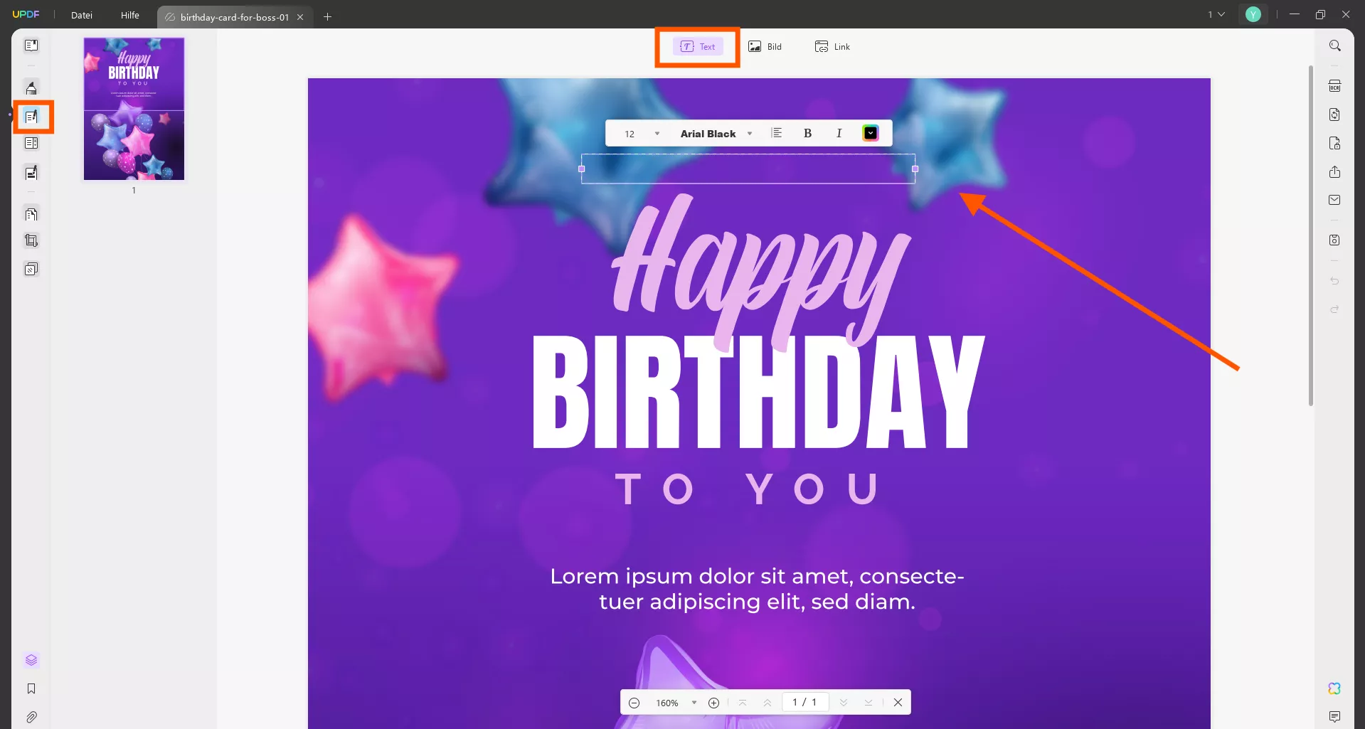 Fahren Sie mit der Textbearbeitung in UPDF fort