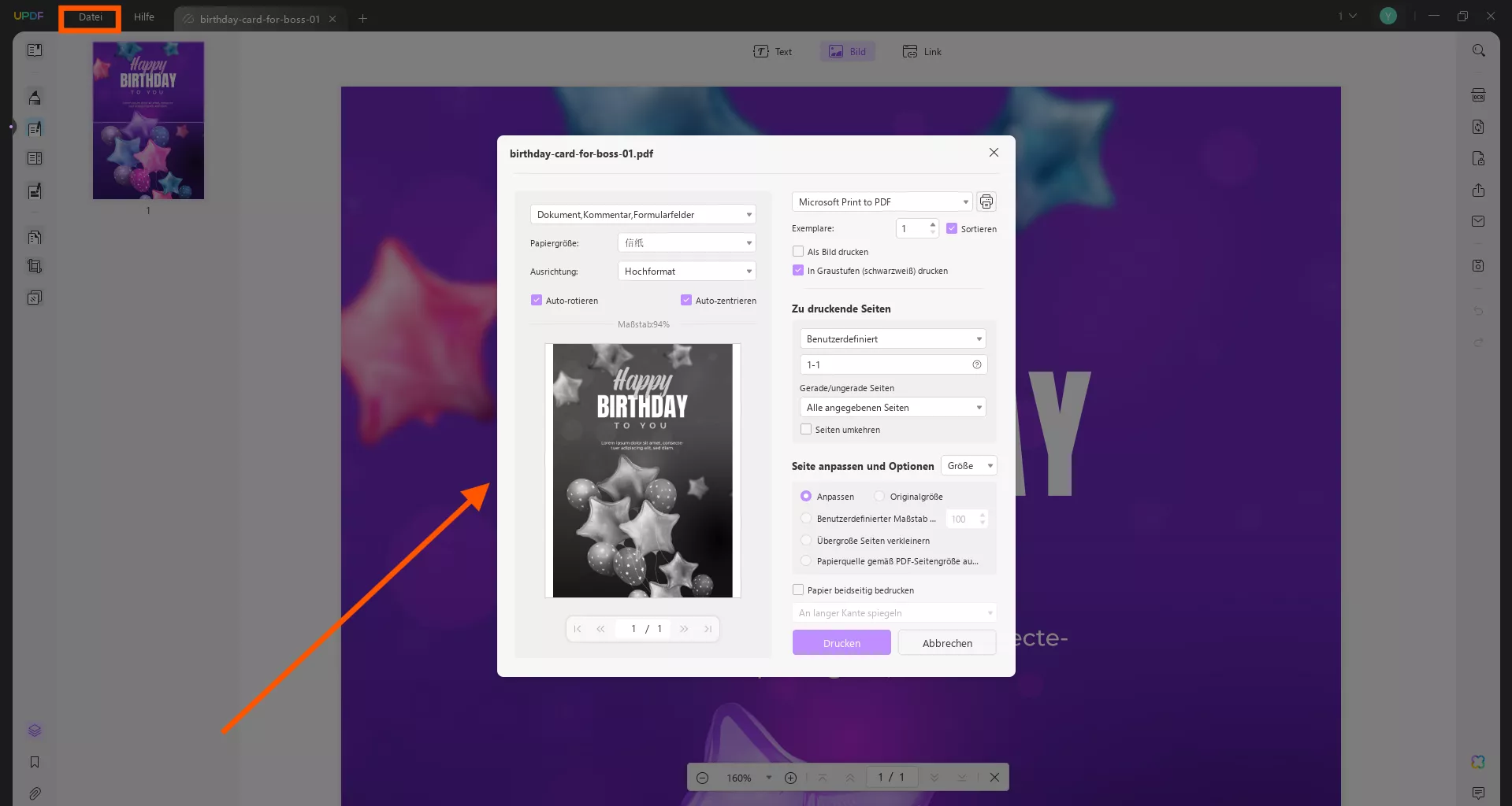 Geburtstagswunschkarte drucken