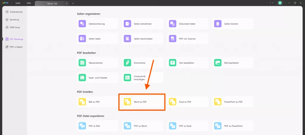 Word zu PDF UPDF unter Windows