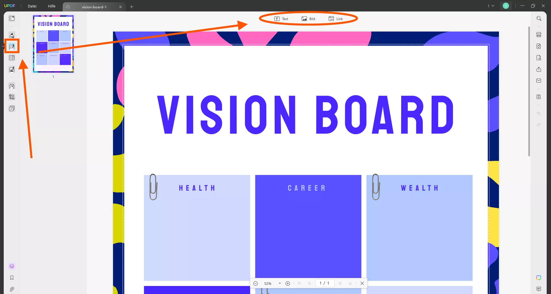 Vision Board-Vorlage bearbeiten