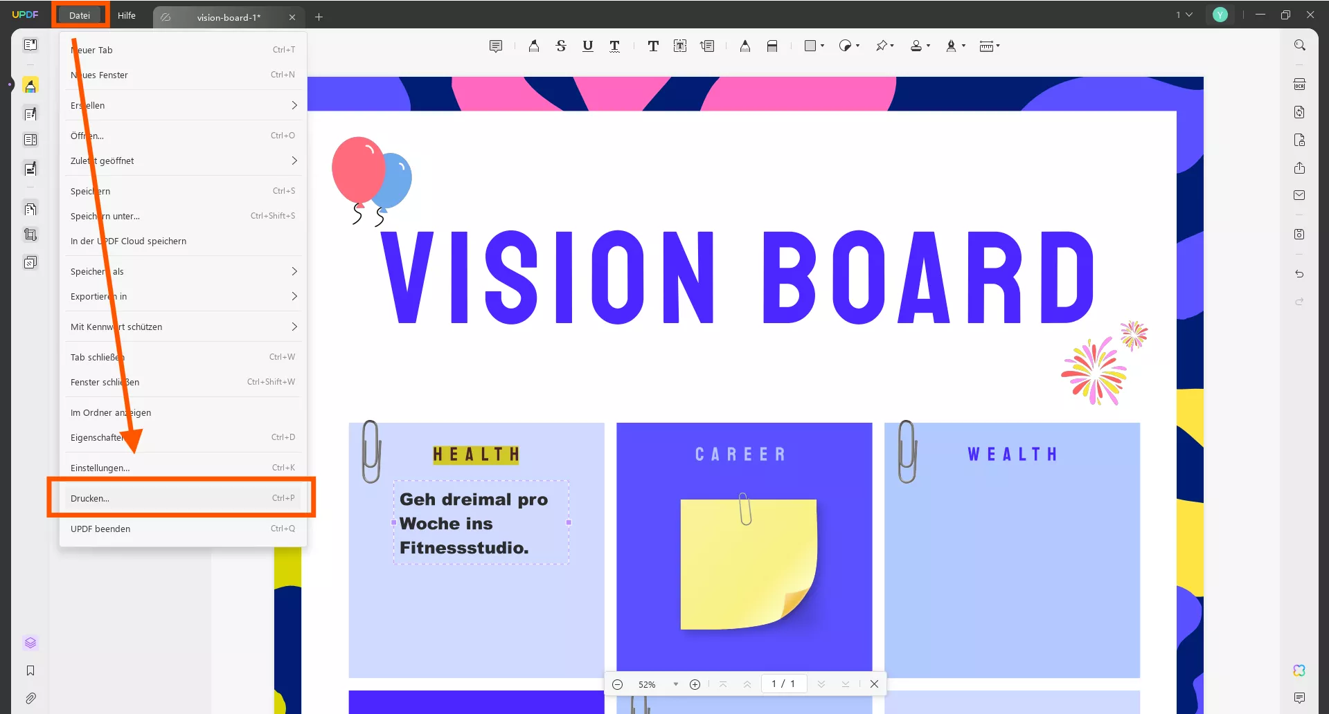 Vision Board Vorlage drucken