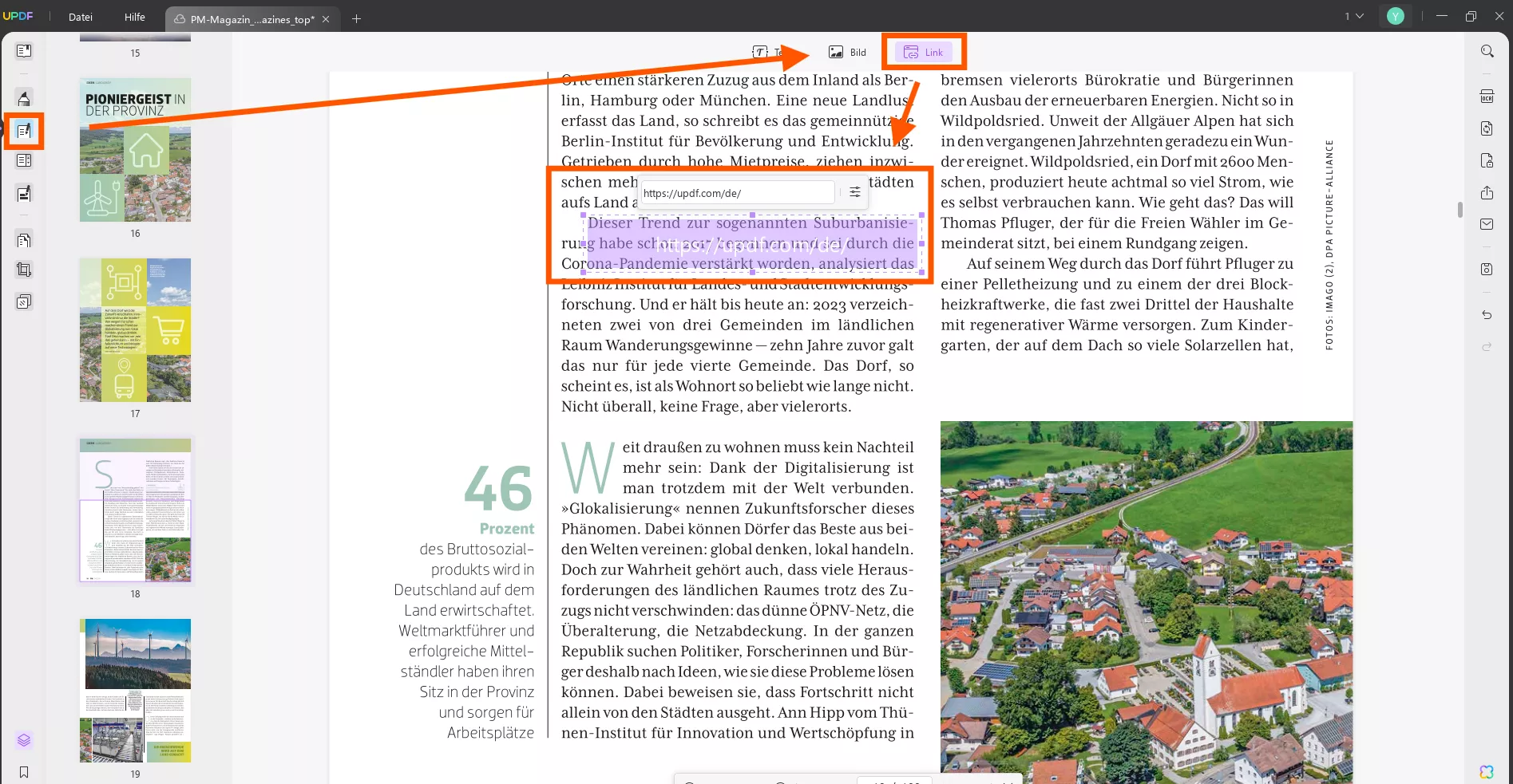 Link anpassen, der im PDF hinzugefügt wurde