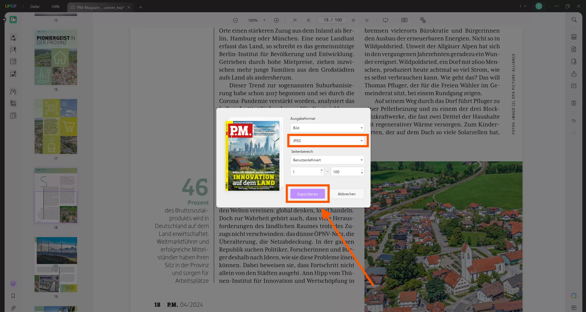 Rasterung des PDF-Ausgabeformats