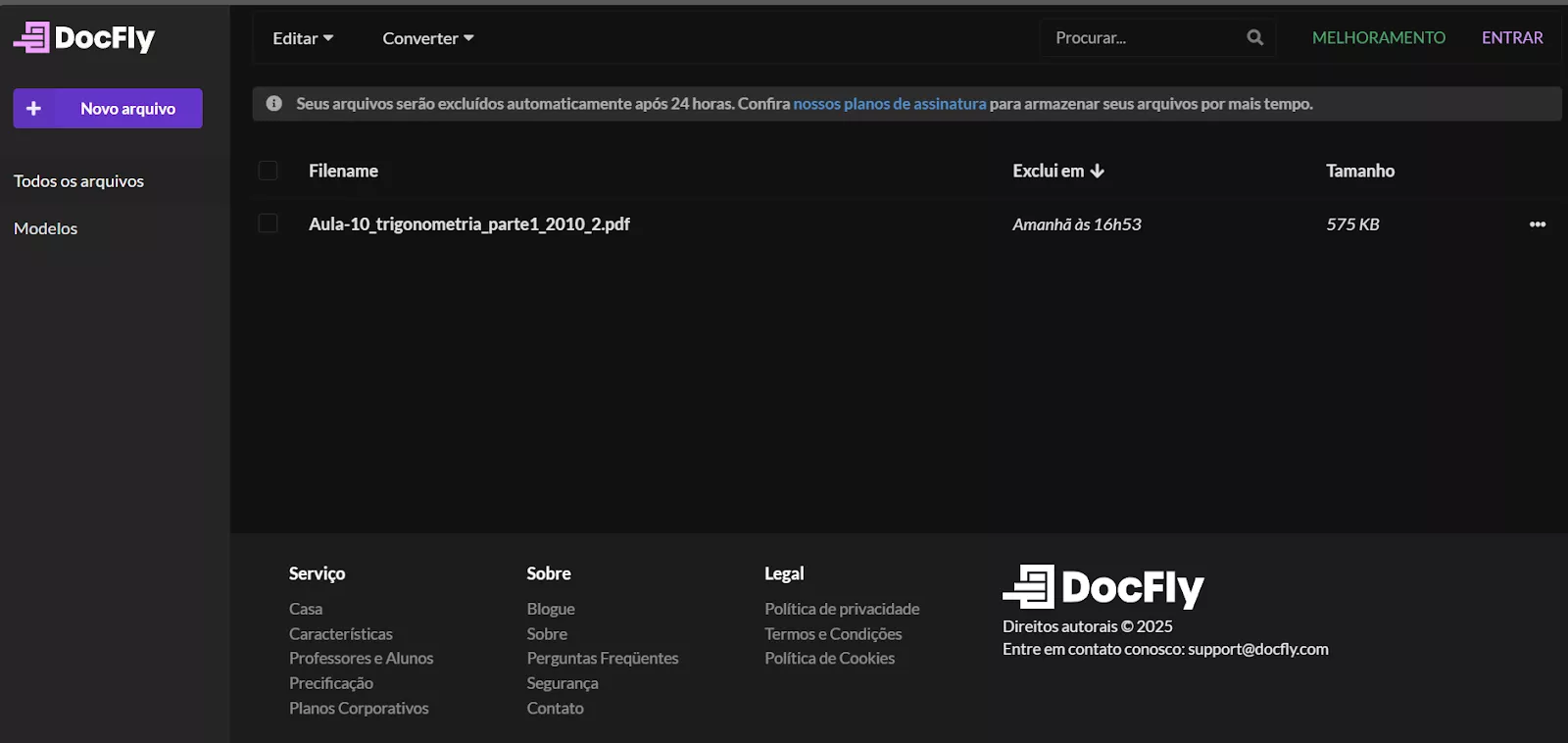 o docfly mostrará todos os arquivos enviados