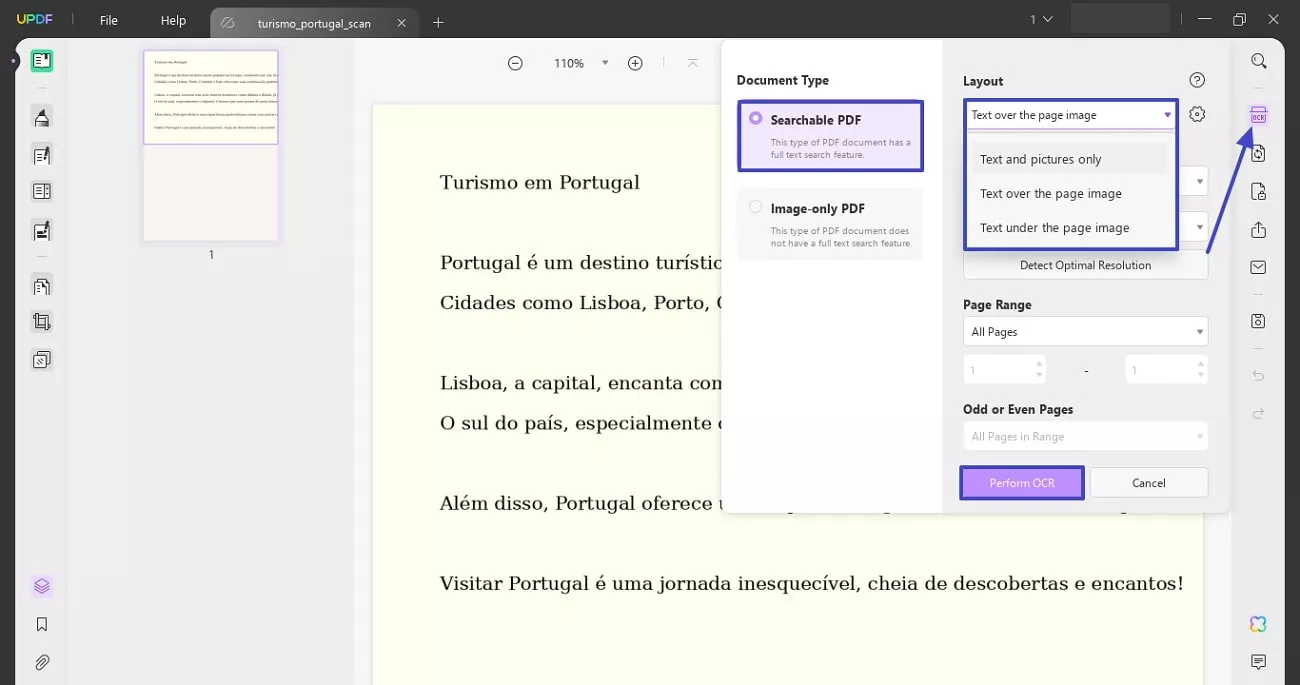 perform ocr after settings configurations