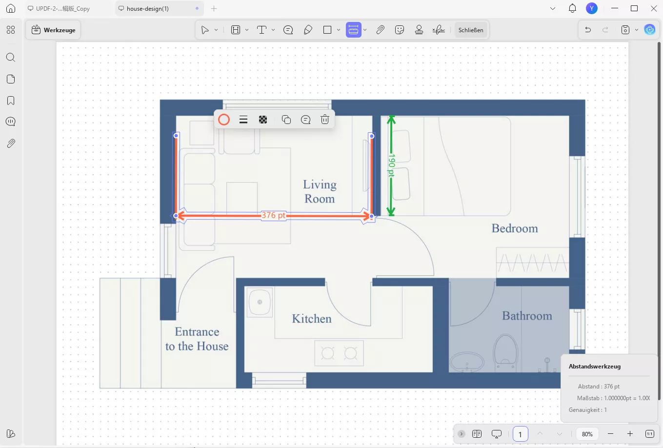 UPDF zeigt die Entfernungsmessung an
