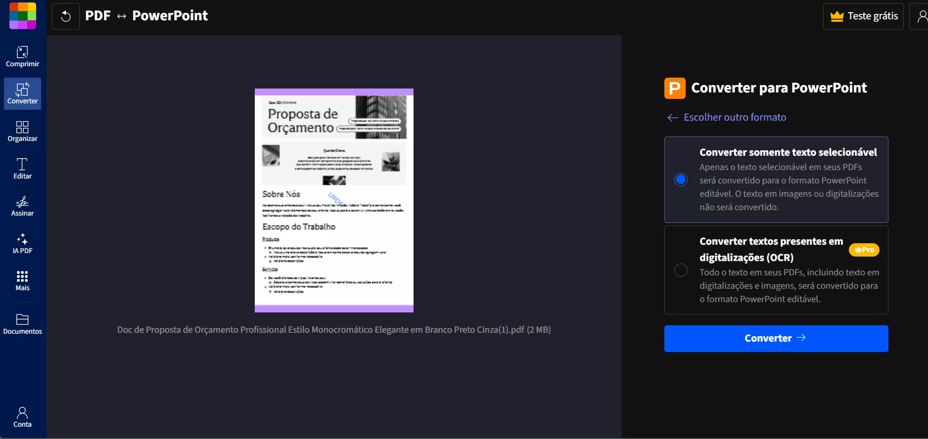 Conversor de PDF para PPT Online