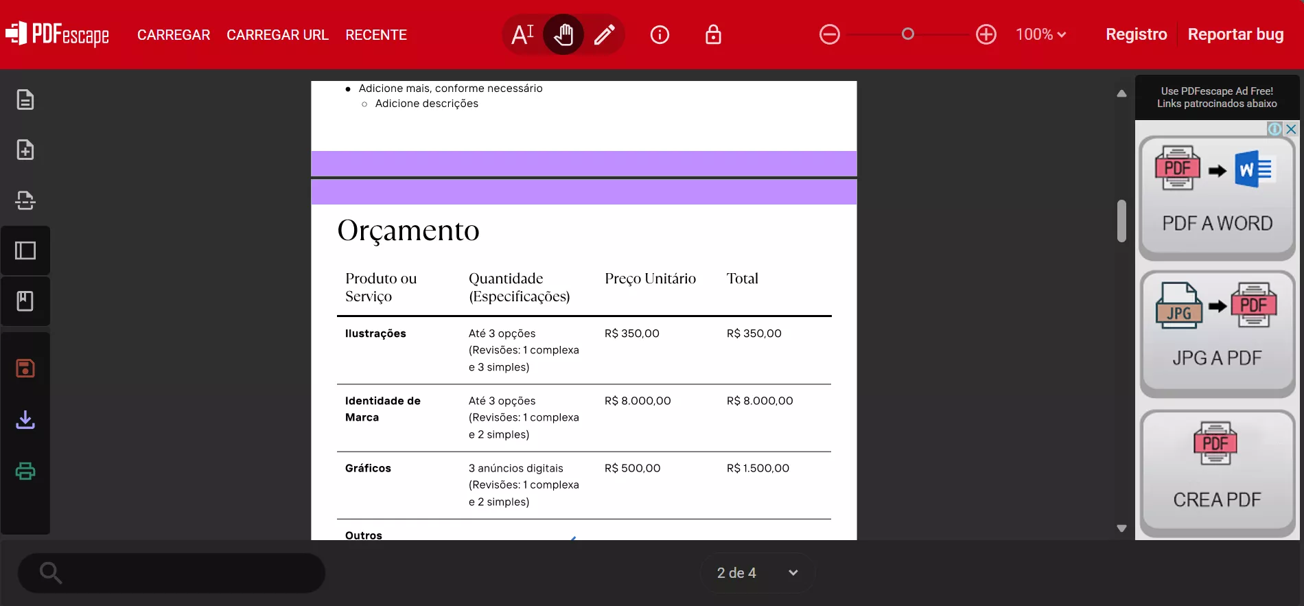 PDFescape é o melhor editor de PDF online
