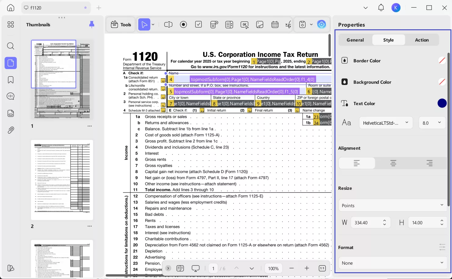 personalize the text style form 1120
