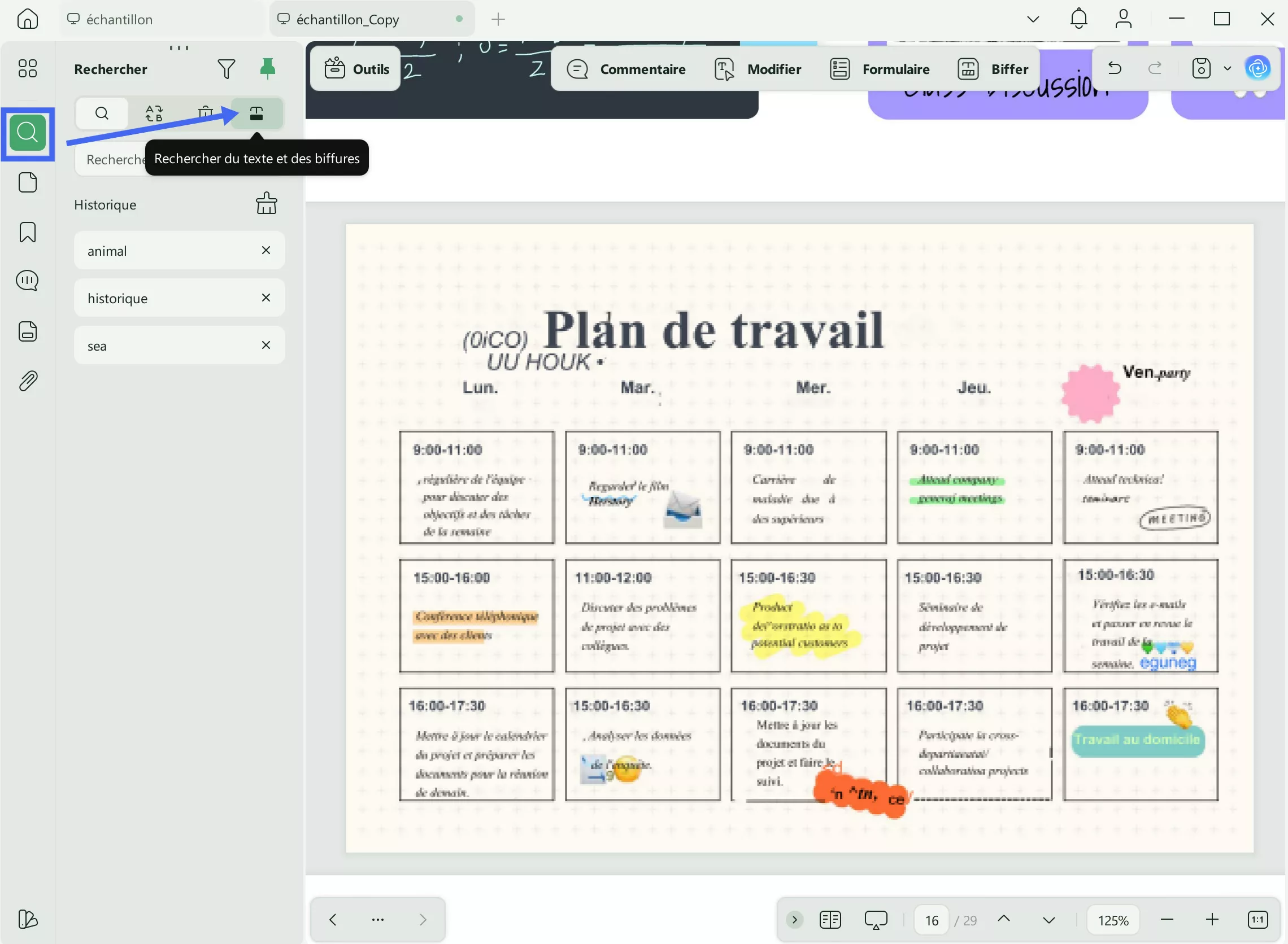 rechercher et masquer updf windows