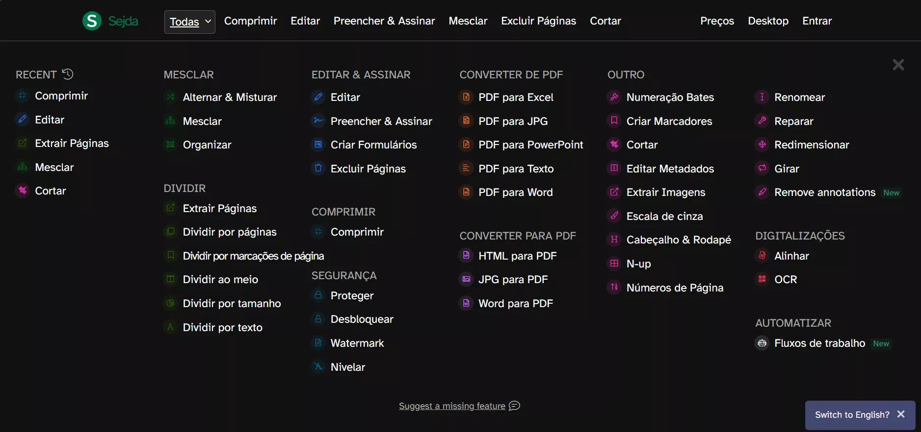 Sejda é um editor de PDF online