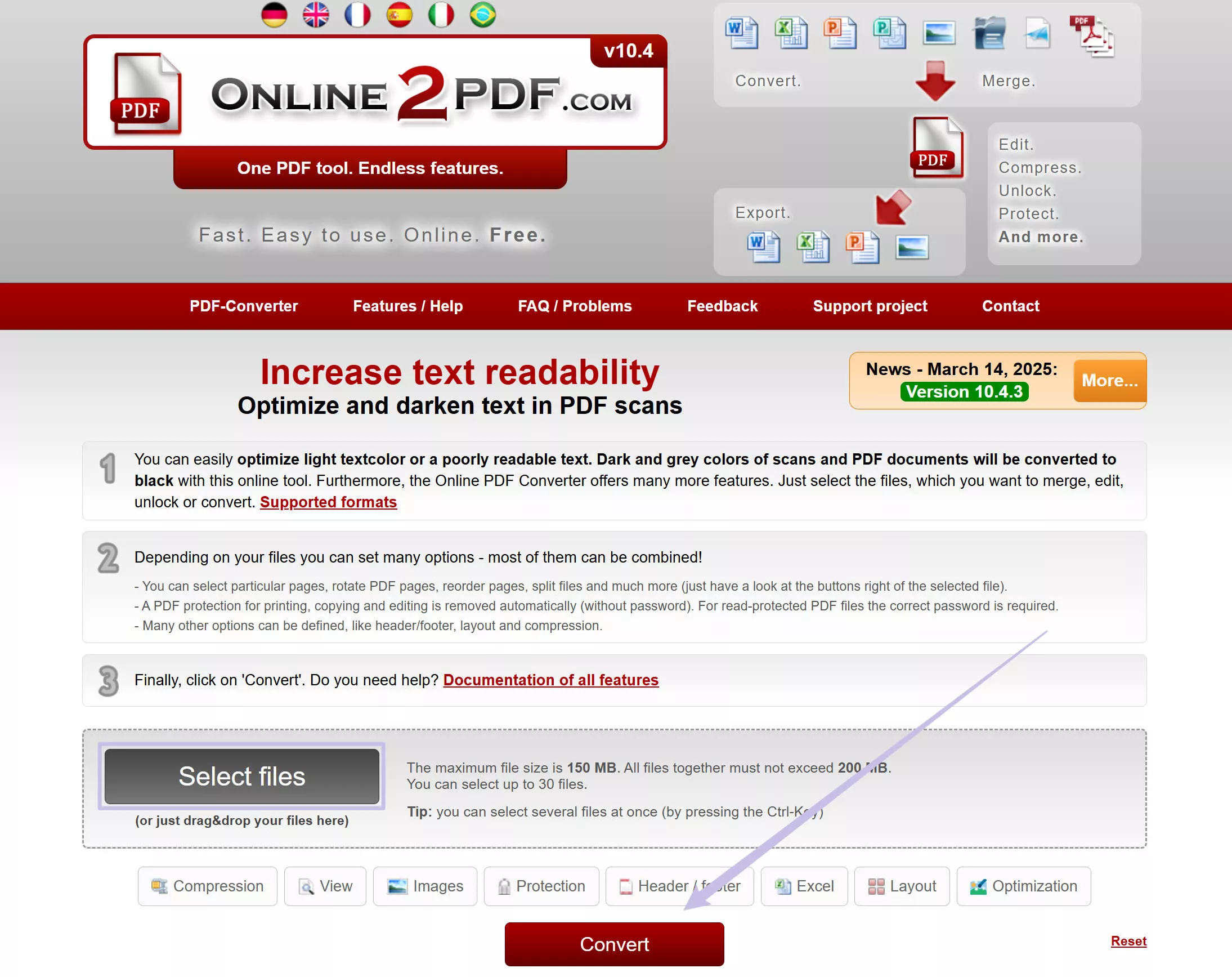 online2pdf में फ़ाइलें चुनें