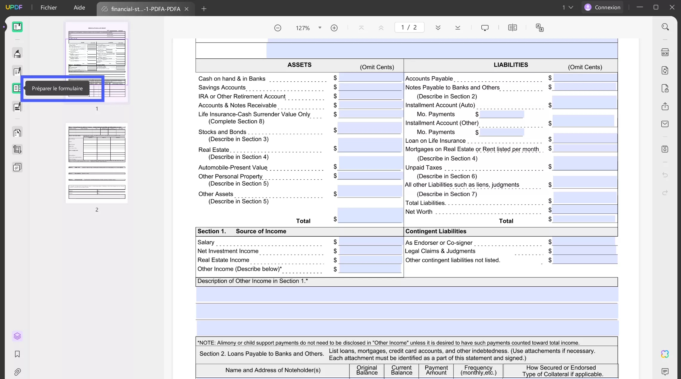 click prepare form option