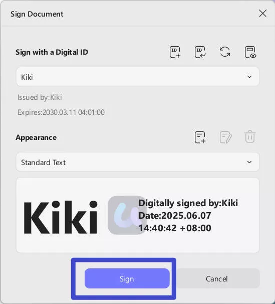 dodaj nowy identyfikator cyfrowy w updf