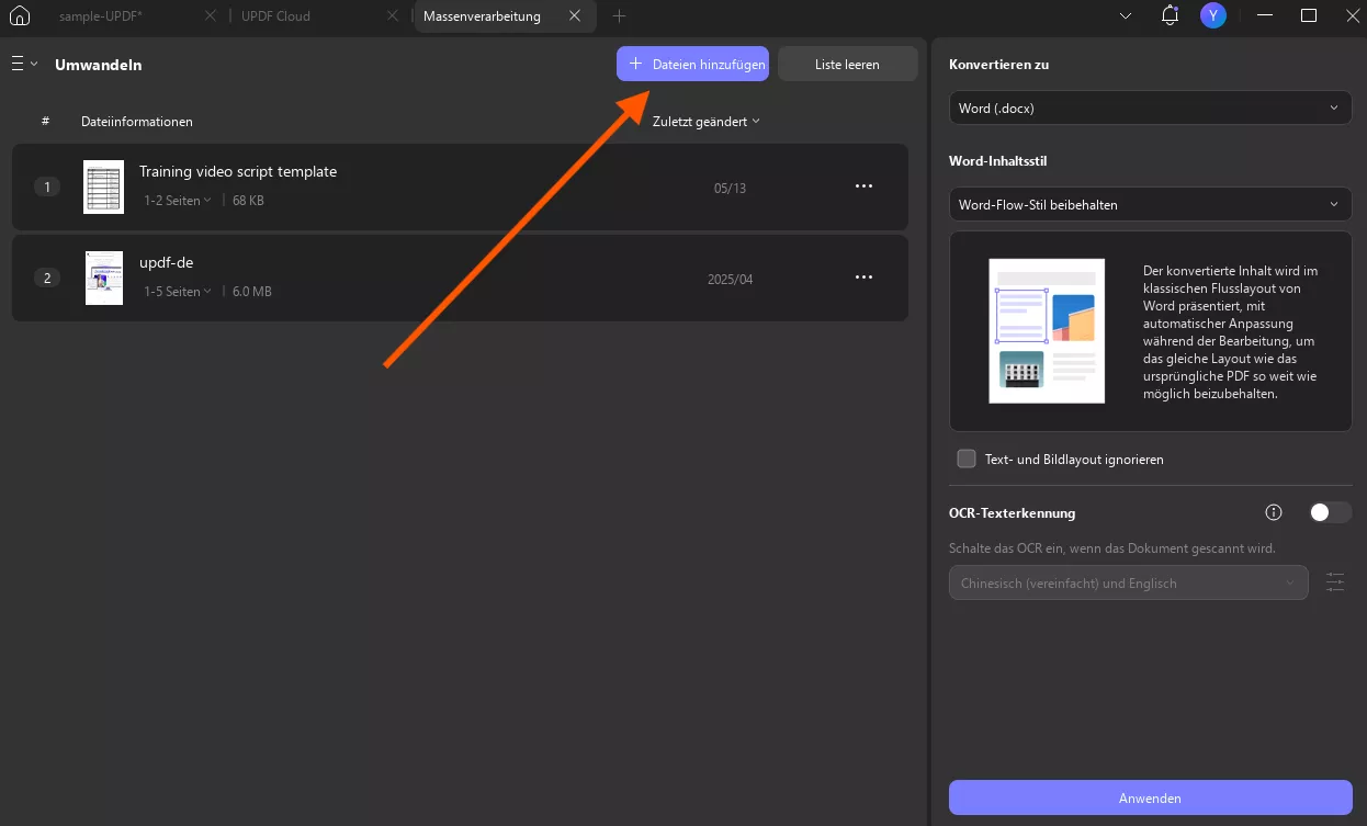 Dateien zur Batch-Zusammenführungsschnittstelle hinzufügen updf windows 2