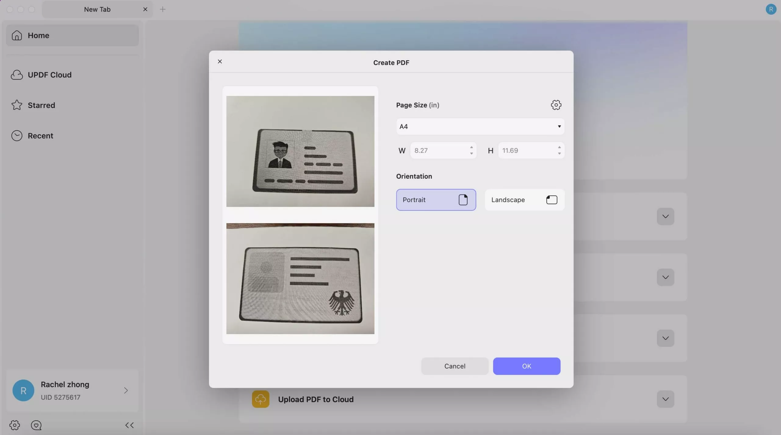 إضافة صور لإنشاء ملف pdf من الأعمال الورقية updf 2 mac