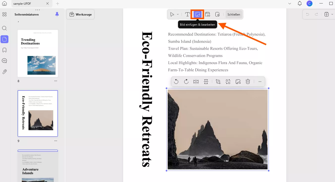 Zu PDF bearbeiten gehen und eine Unterschrift per Bild hinzufügen