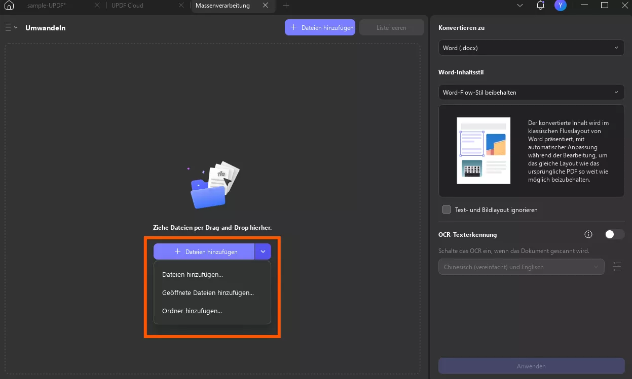PDF-Dateien über verschiedene Speicherorte hinzufügen updf windows 2
