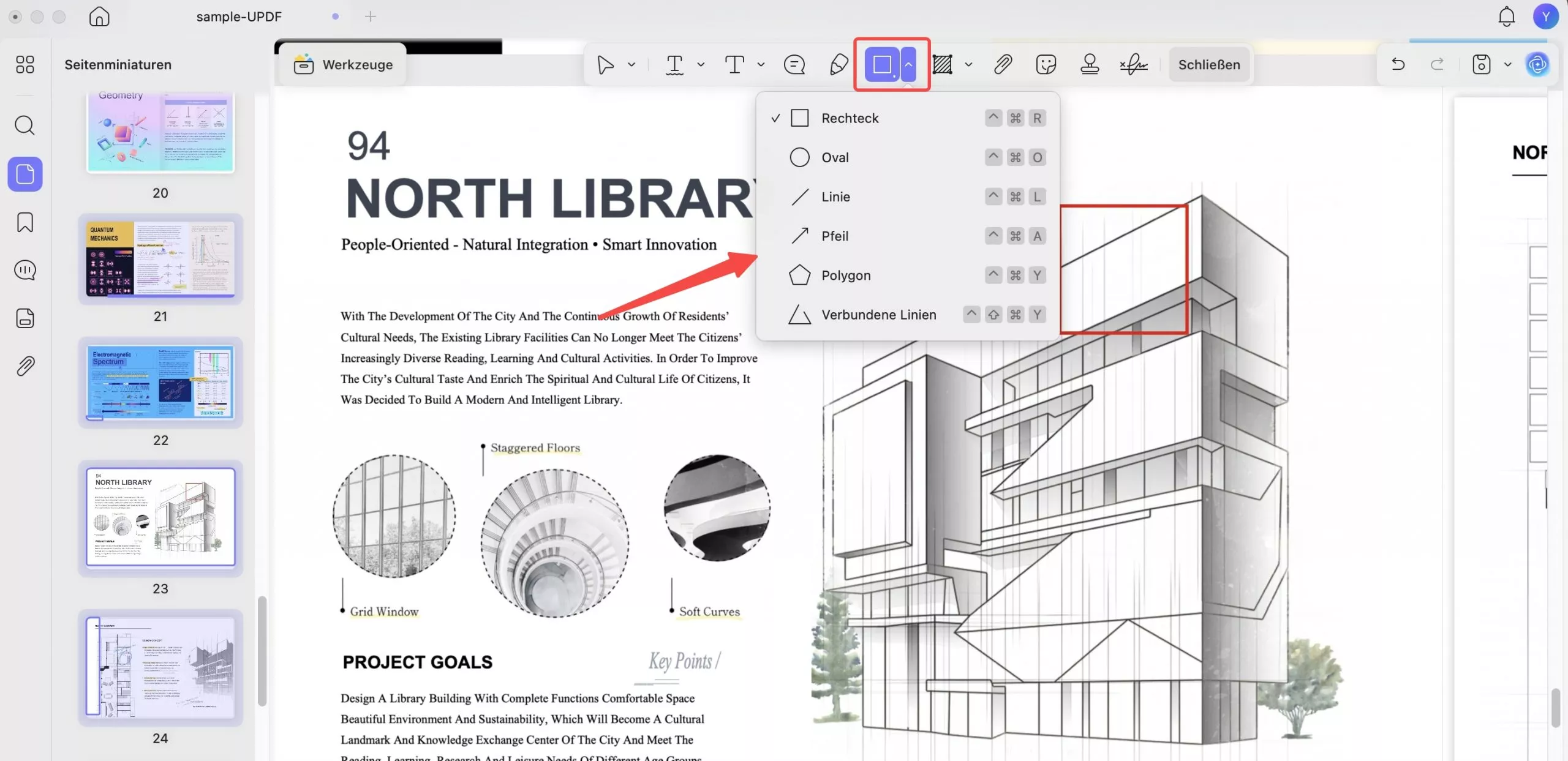 Halten Sie die Umschalttaste gedrückt, um Formen zu zeichnen UPDF auf Windows