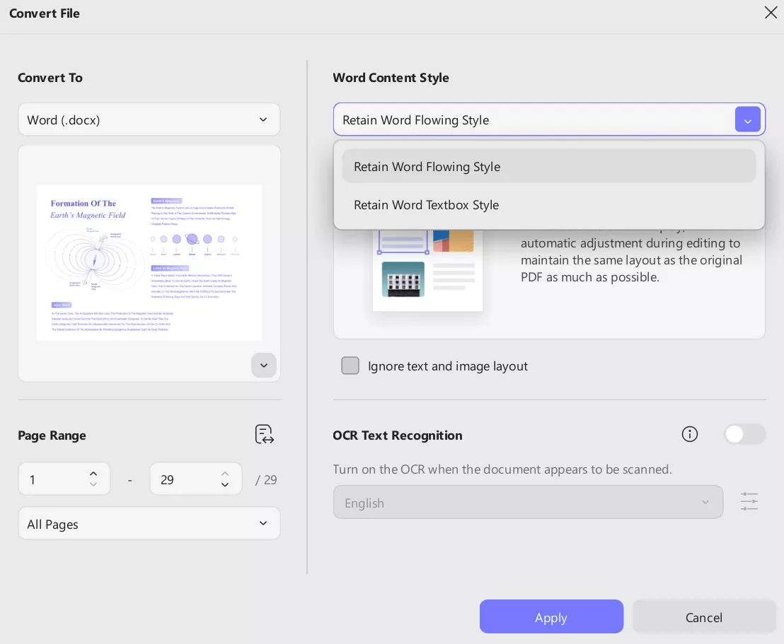 adjust convert style settings updf windows