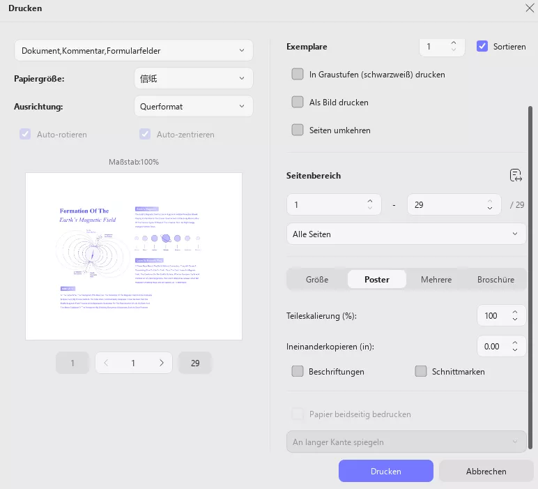 Poster-PDF-Einstellungen anpassen updf Windows 2