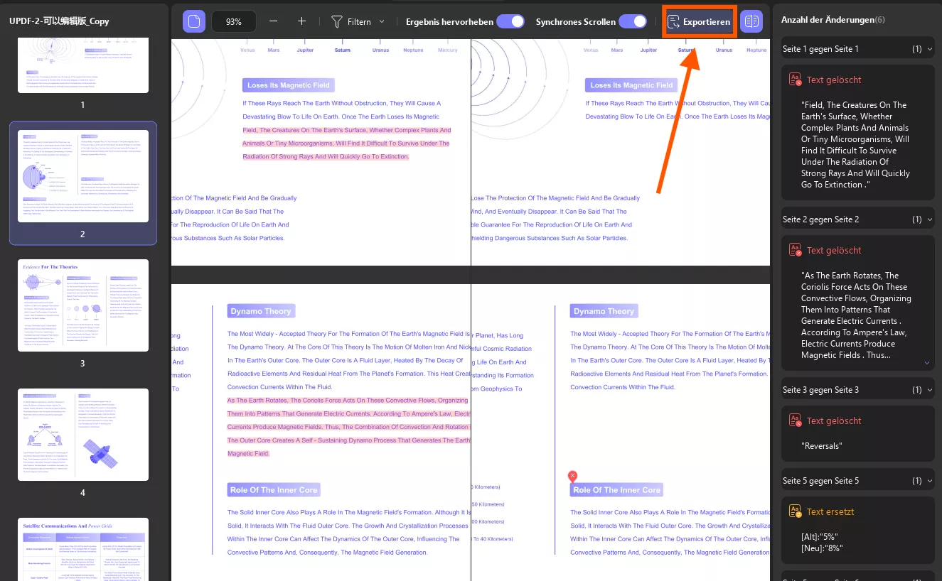 Wählen Sie die Schaltfläche „Exportieren“, um die Windows-Versionen 2 zu vergleichen.