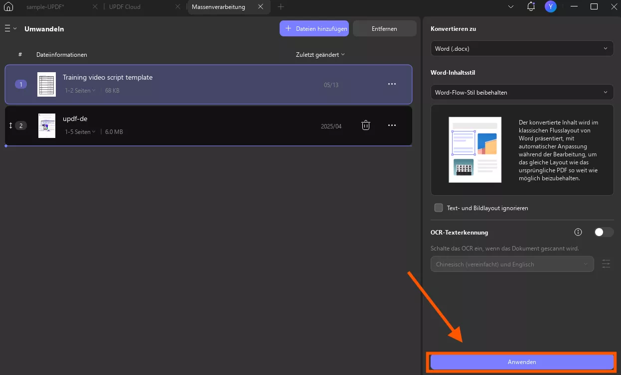 Klicken Sie auf „Anwenden“, um die Änderungen für die Stapelverarbeitung in Windows 2 zu speichern.