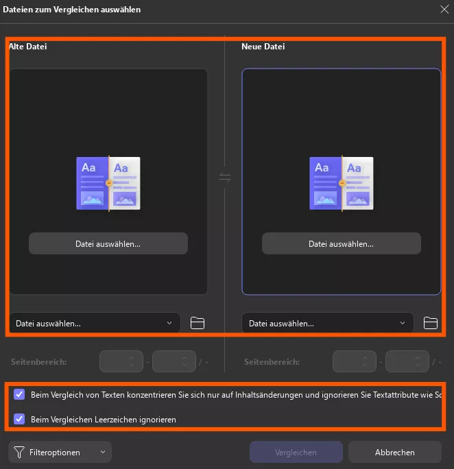 Ignorieren von Textattributen und Leerzeichen beim Vergleich von PDFs