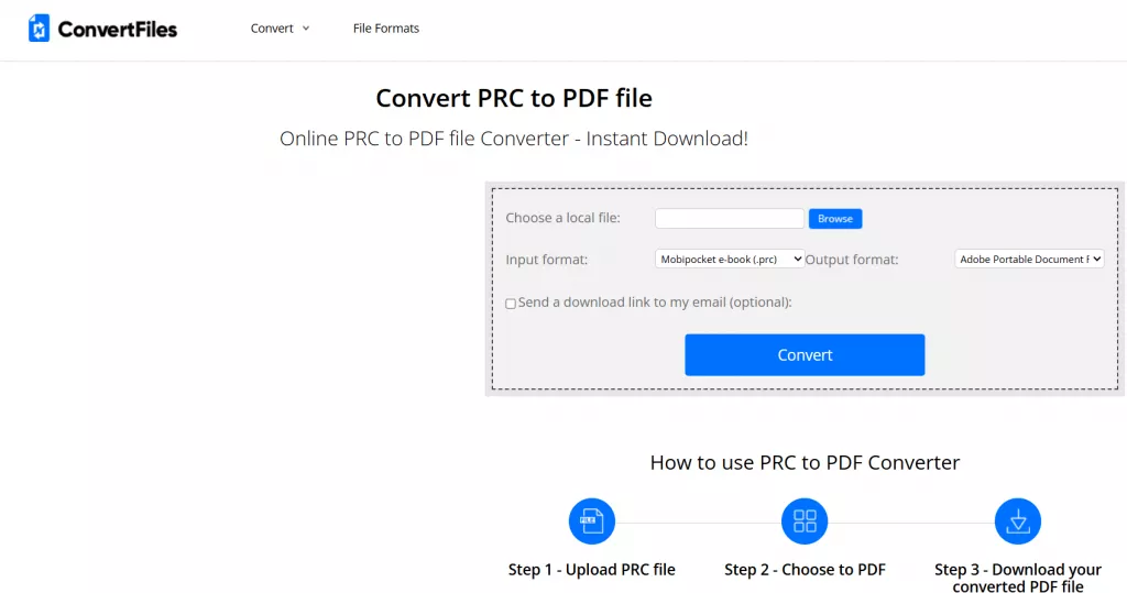 convert prc to pdf using convertfiles
