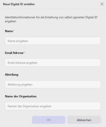 Neue digitale Signatur erstellen