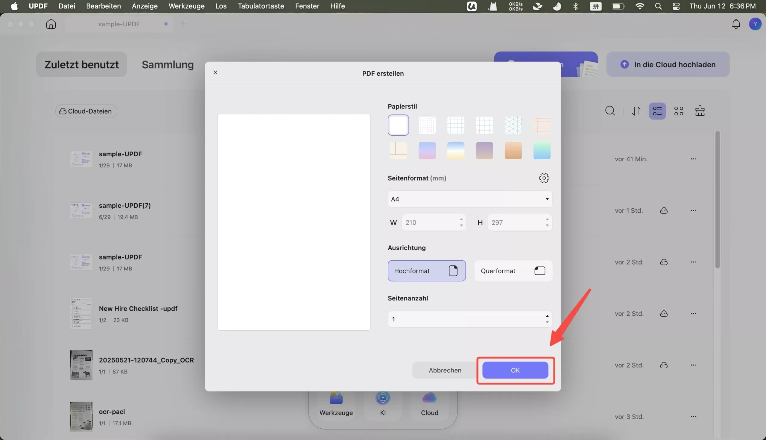 Leere Seite auswählen