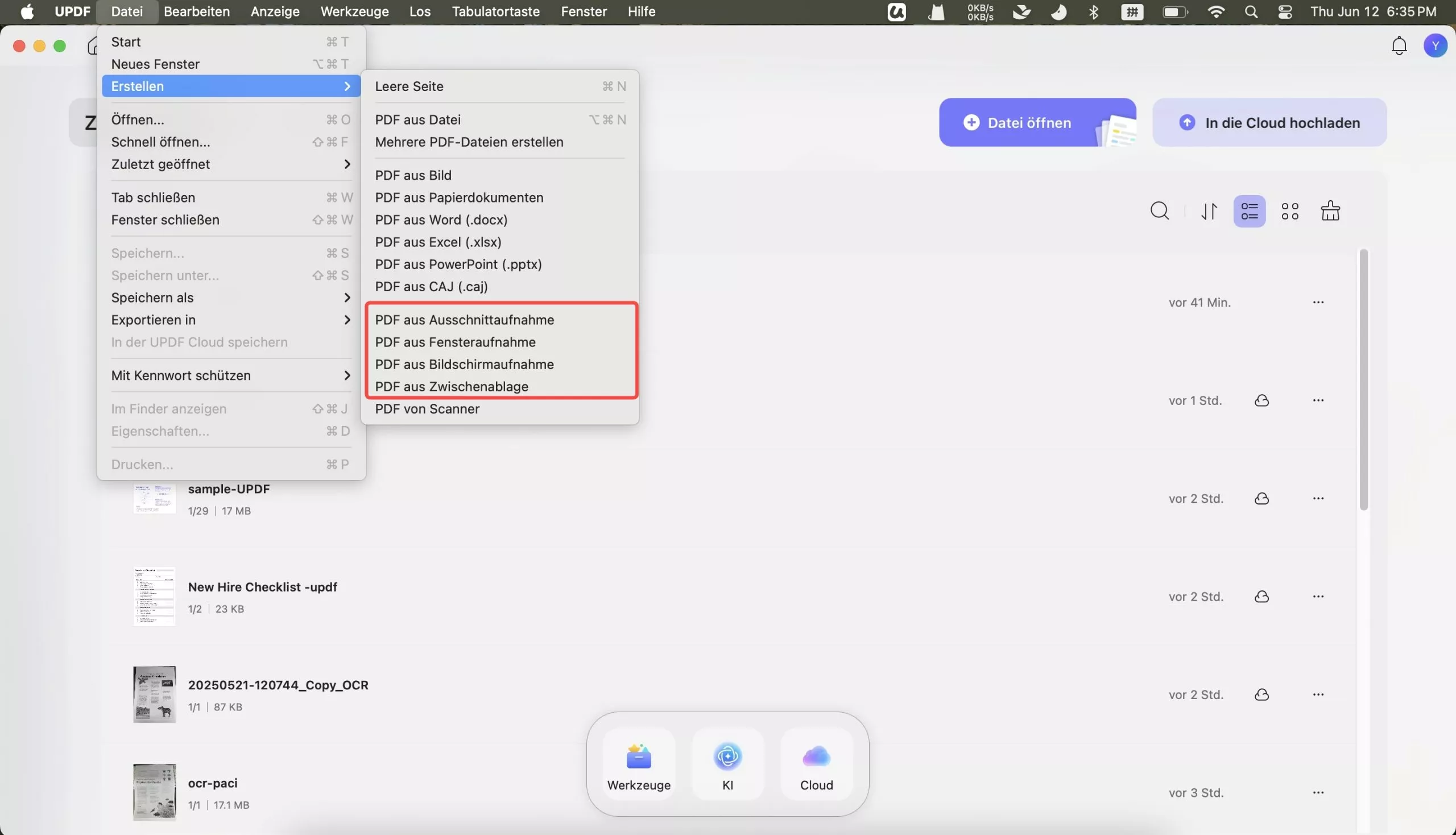 PDF aus Aufnahme erstellen