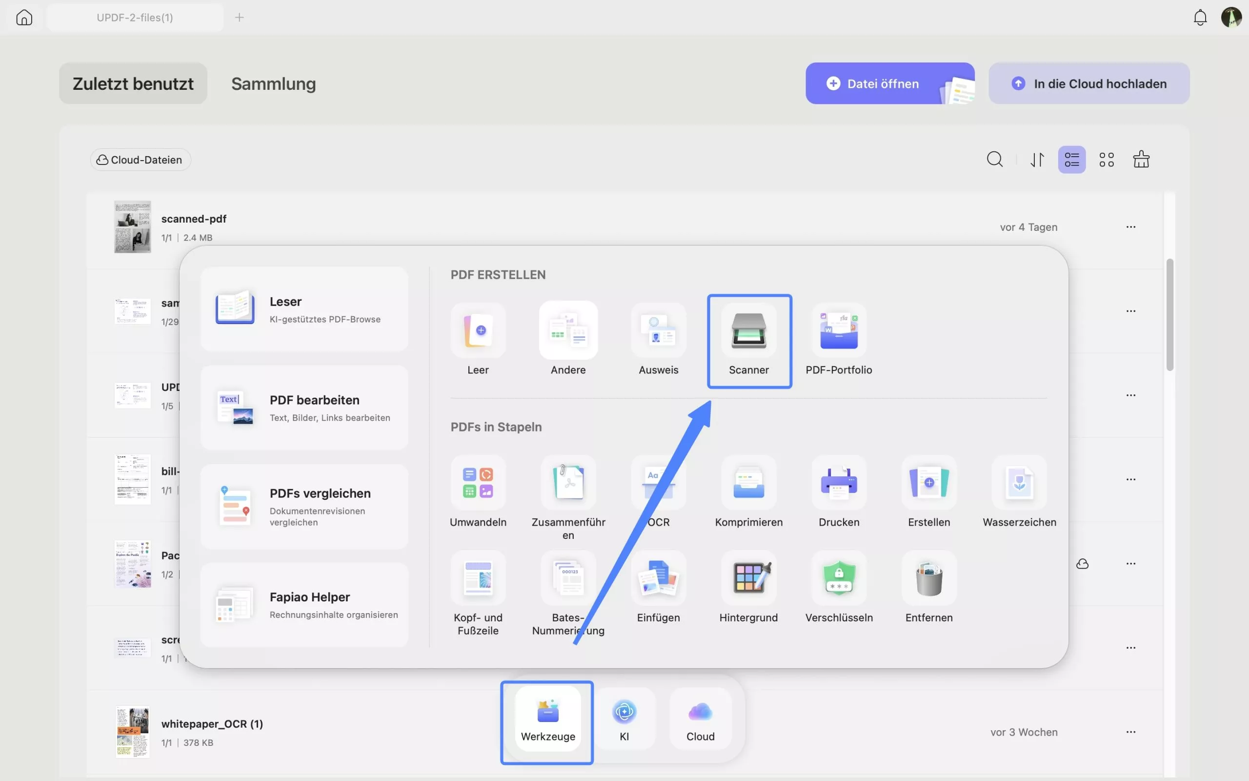 Erstellen einer PDF-Datei vom Scanner