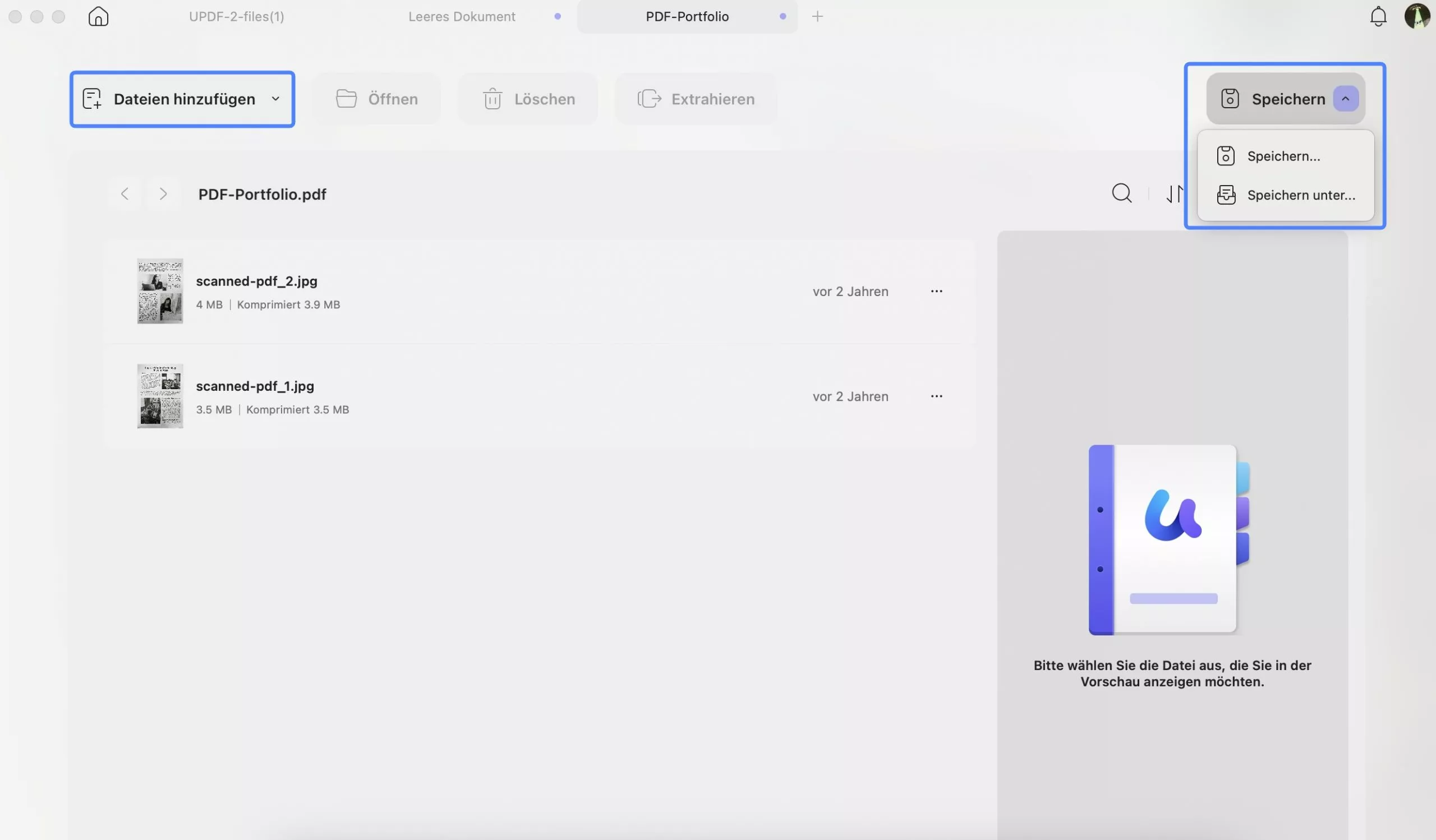 Dateien zum PDF-Portfolio