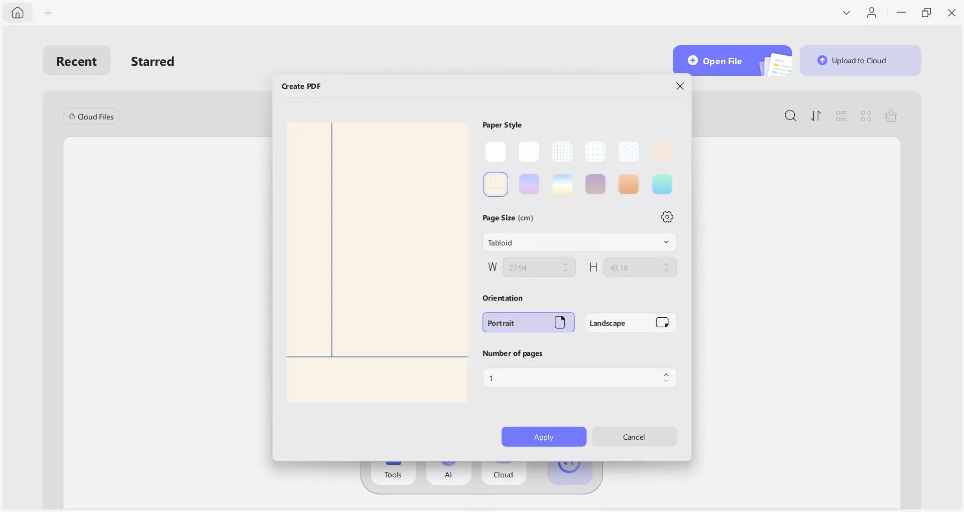 create pdf with preferred settings