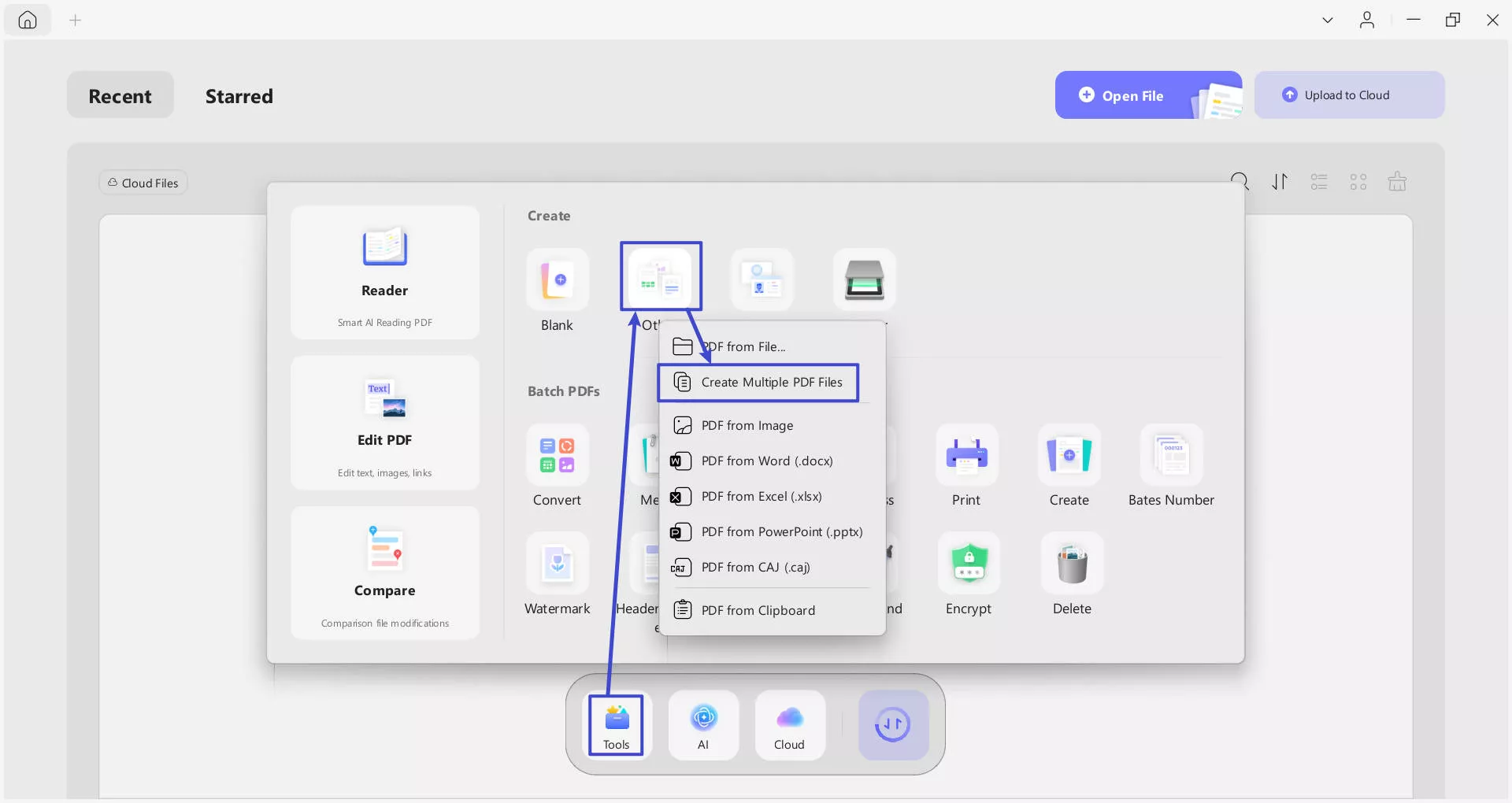 use create multiple pdf file option
