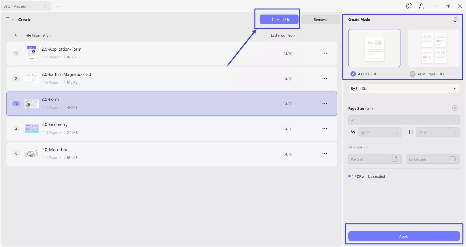 add file and apply changes