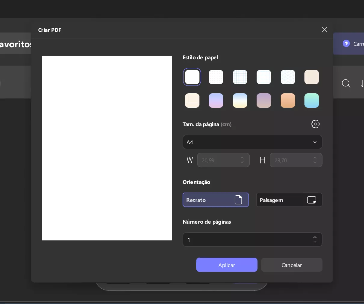 criar pdf com configurações preferidas