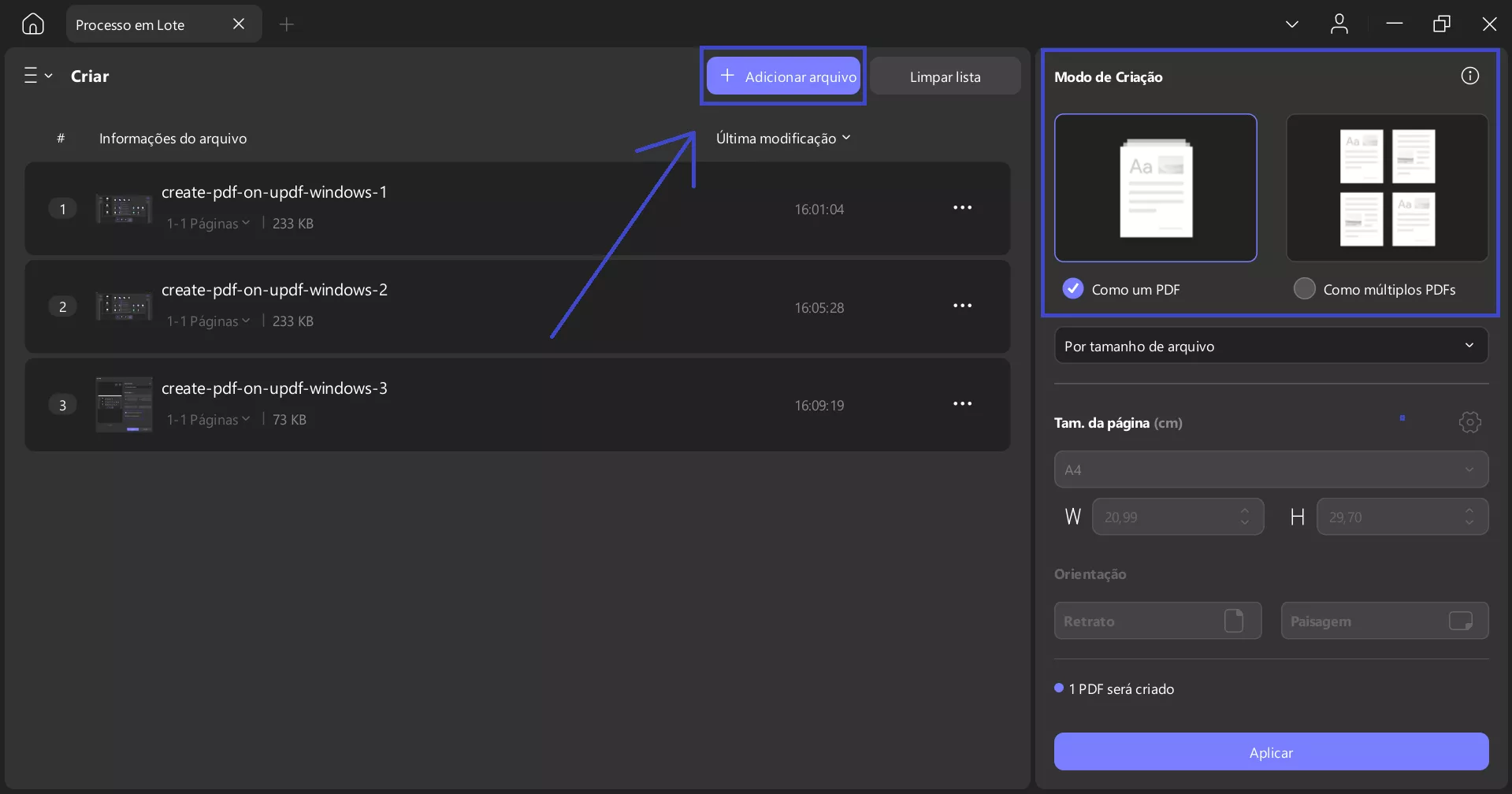 adicionar arquivo e aplicar mudanças
