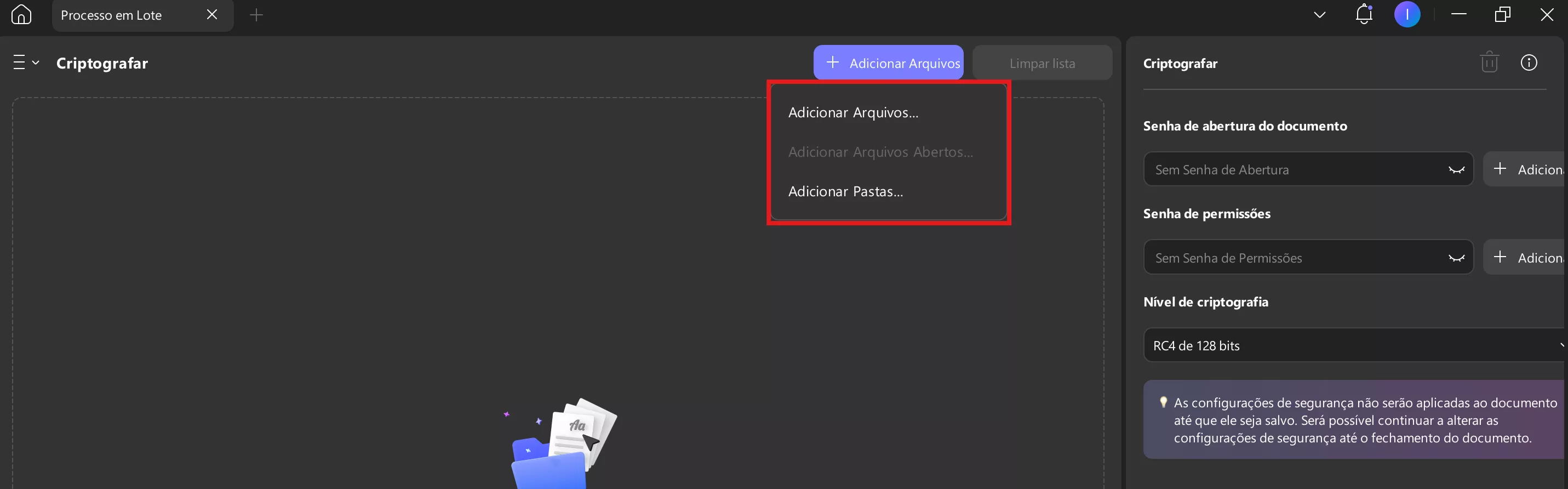 importar arquivos para criptografar em lote updf windows