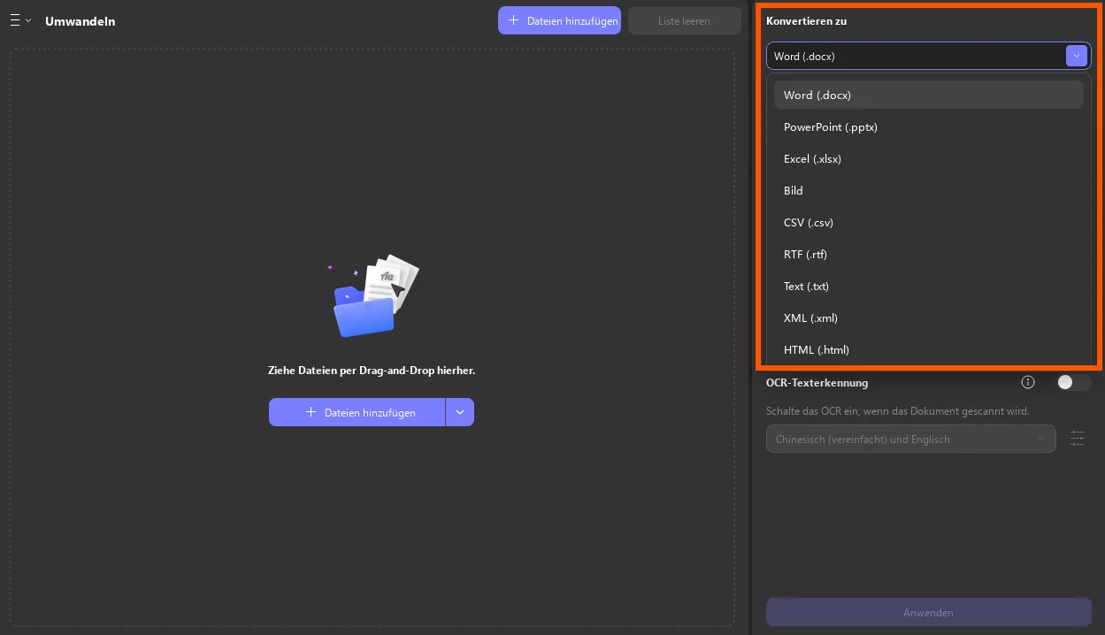 Ausgabeformat der Datei updf windows 2 definieren
