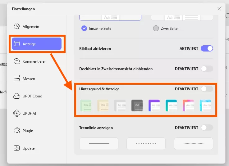 Augenschutzmodus und Themeneditor