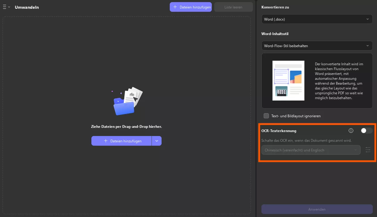 OCR-Einstellungen aktivieren updf Windows 2
