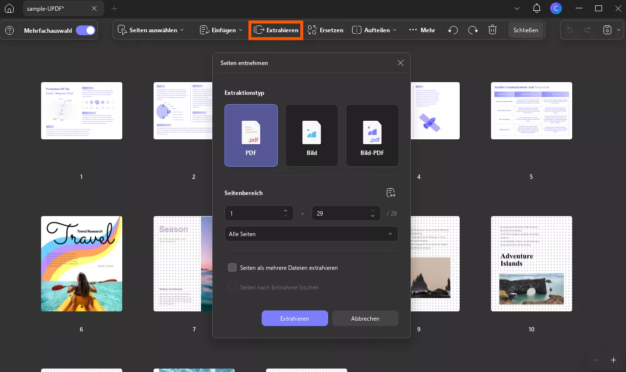 Seiten aus Updf Windows 2 extrahieren